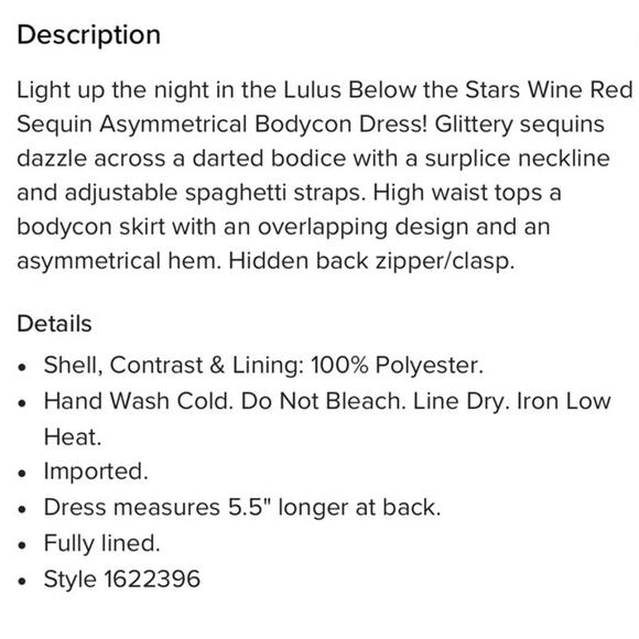 Lulus 'Below‎ The Stars' Red wine Women’s Sequin Asymmetrical Dress Size Small - Picture 16 of 16